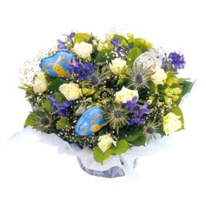 bouquet in blue and white flower shop